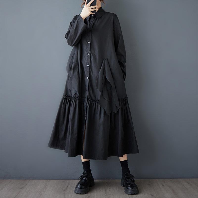 Langarm Plus Größe Baumwolle Vintage Rüschen neue Kleider für Frauen lässig locker Frühling Herbst Hemdkleid