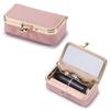 Borsa porta rossetto da donna in vera pelle con specchietto integrato, Custodia organizer portatile mini per rossetti con chiusura a bacio