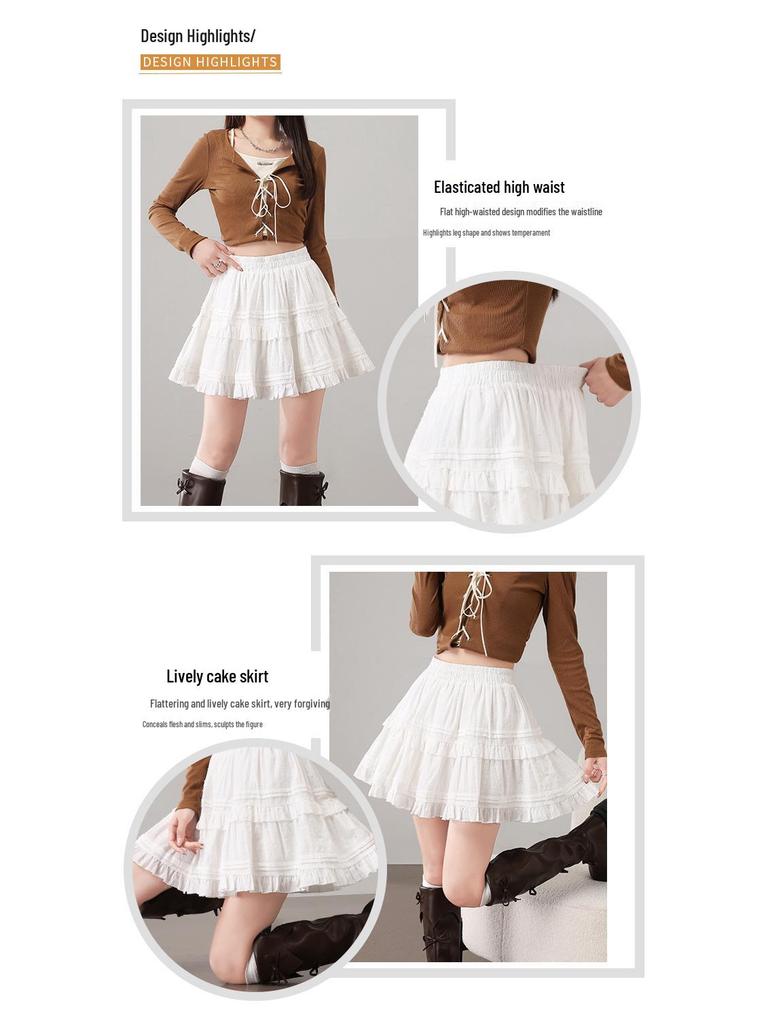 2025 Stylish Elastic Waist Jacquard Skirt - Fluffy Cake Design, Long Legs Effect, Versatile Slimming Short Skirt