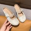 Pearl Word with Jacquard Bag Head Half Slippers Women's Autumn Wear Fashion Mary Jane Single Shoes