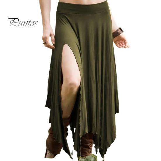 Jupe longue taille haute pour femme, couleur unie, ourlet irrégulier, fente latérale, amincissante, idéale pour le travail, les loisirs et les voyages