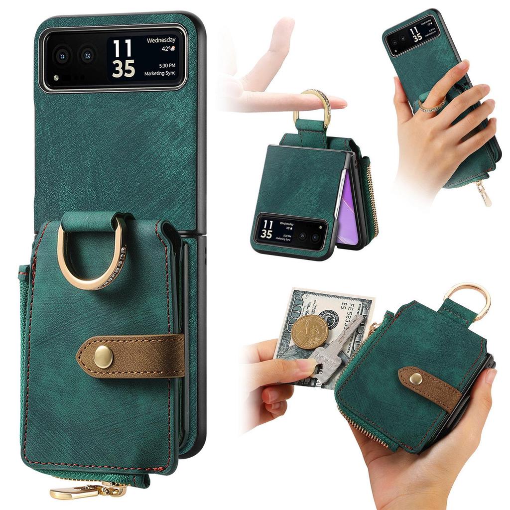 Funda de Cuero Moto Razr60 Ultra con Ranuras para Múltiples Tarjetas y Soporte de Anillo