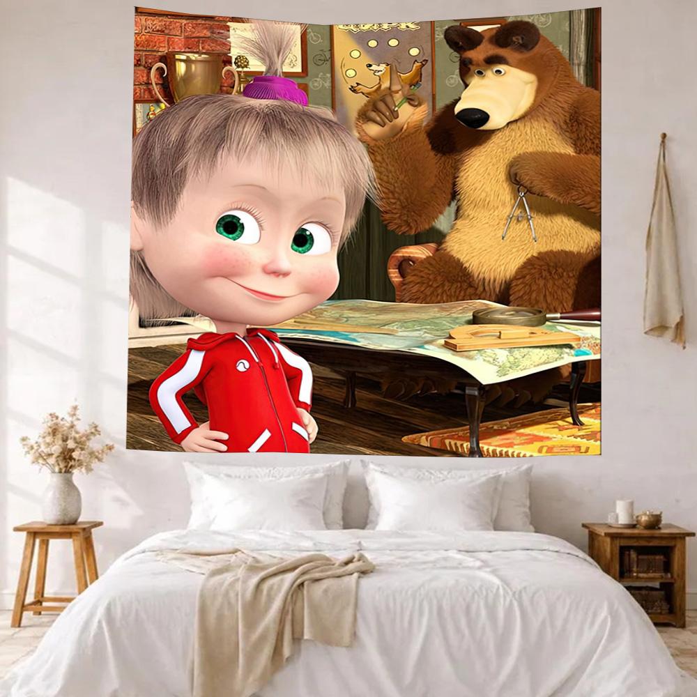 Masha Bear Wall Decor Tapestry Art For Pet Memorial Birthdaywedding Party Backdrop Family Gift