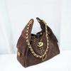 Caviar Hobo Drawstring Bucket Bag: Quilted Chain Shoulder Light Luxury Coco Style Suede