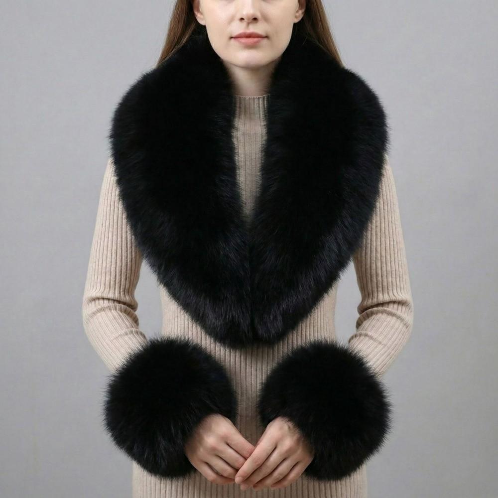 Detachable Collar Cuffs Set Soft Touch Neck Warmer Versatile Faux Fur Scarf Shawl Evening Date