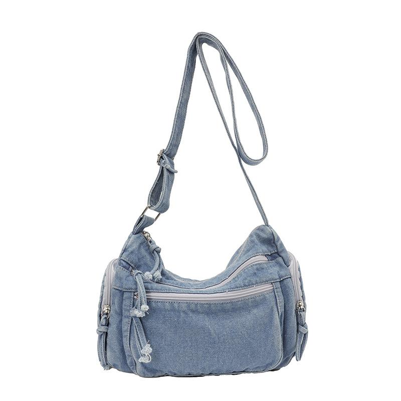 Denim bag women's large capacity 2025 new autumn and winter casual messenger bag college students commuting tote bag