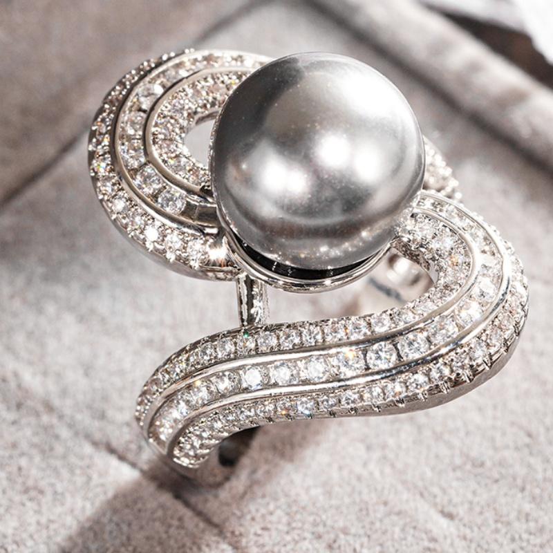 

CAOSHI Special Interest Modern Style Rings for Women Elegant Grey Imitation Pearl Wedding Zircon Brilliant Finger Accessories 6
