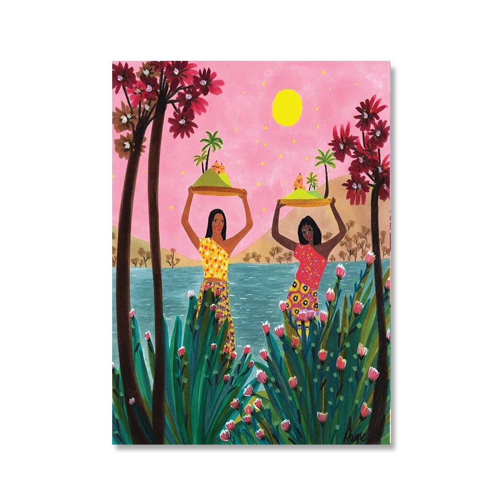 

Марокко художественный принт модный танцевальный постер для девочек пастухи цветы пустыни настенная картина красная птица с женщиной холст живопись домашний декор 21*30cm