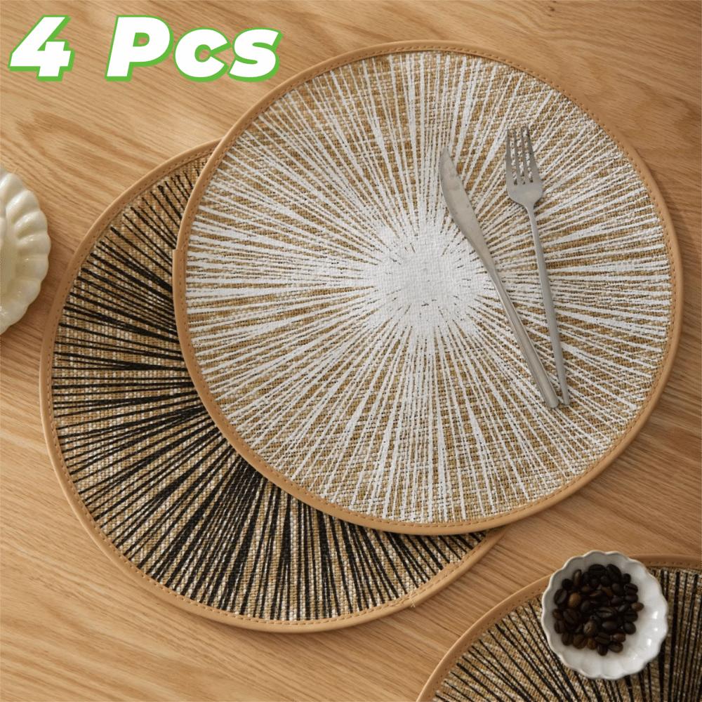 4PCS Bohemia Round  Burlap Macrame Placemats Ray Pattern Dinnerware Mat Jute Tableware Mat  Hotel