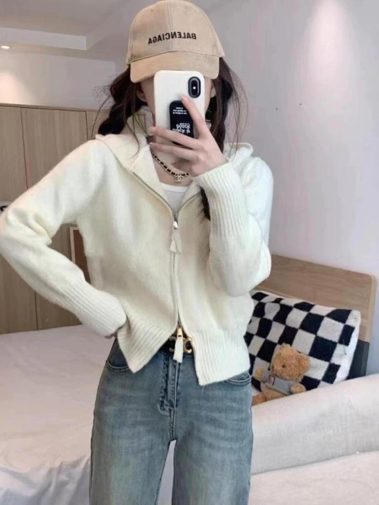 Damen Kapuzen-Cardigan aus Wolle-Kaschmir mit Doppelreißverschluss