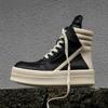 Invertierte Dreiecksplattform High-Top-Board-Schuhe Damen Leder Paar Dunkelschwarz Erhöhend Lokomotive Martin Stiefel Damen