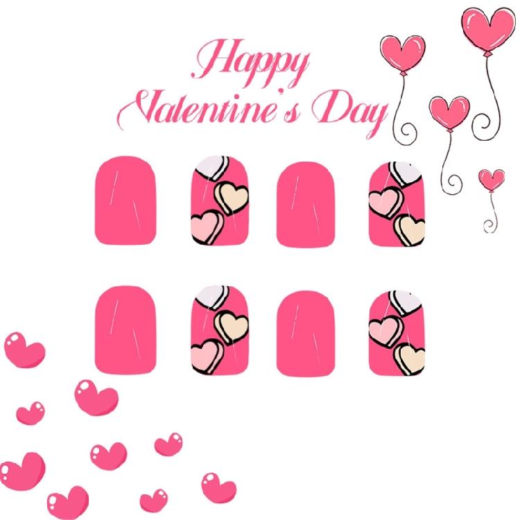 Valentine's Day Press On Nail in Colorful Heart Designs Stick on Nail False Nail Glossy Acrylic Square Nail for Women