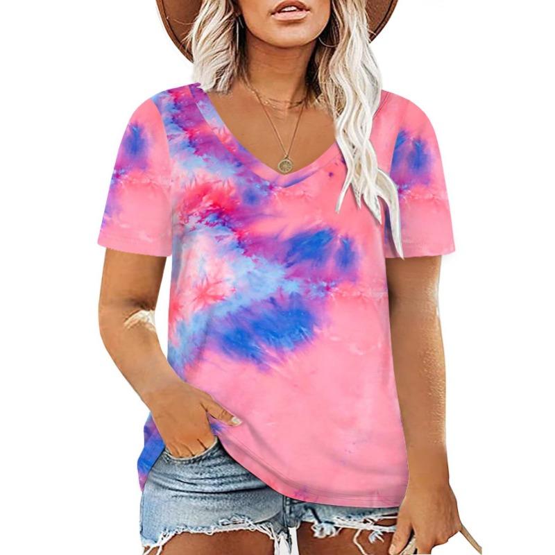 Moda Estiva T-shirt Tie Dye Stampa 3D Donna Streetwear Magliette Casual Top Y2k Donna Harajuku Magliette Scollo a V Abbigliamento Oversize