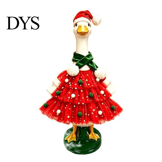 Holiday Animal Costume Christmas Porch Goose Outfit, Santa Dress with Plush Scarf And Hat for Apparel, Festive Winter Outdoor Lawn Tiered Tulle