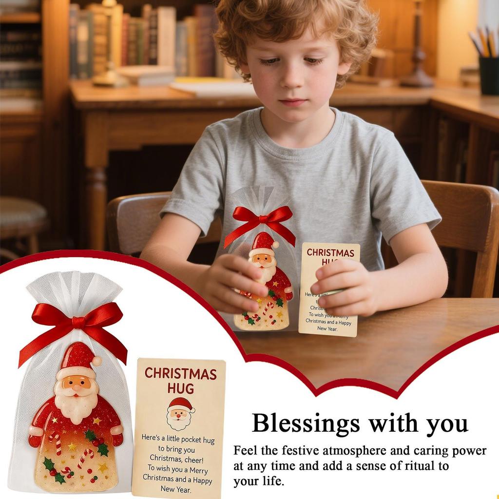 Christmas Hug Santa Claus Ornaments Keepsake Heartwarming Cards With Bags For Friends Family Kids Adults Women Girls Students