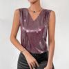 2026 Summer Women's Silver V-neck Plus Size Vest Sleeveless Slimming Plaid Top New Style