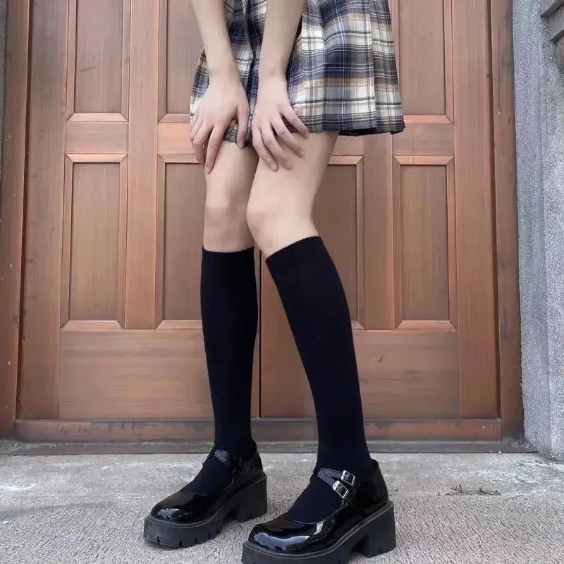 White Black Compression Slim Leg Socks Thin Summer Over Knee Long Thigh High JK Style for Women