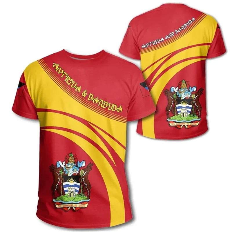 3D Antigua And Barbuda National Flag Printing T Shirt Antigua And Barbuda Map Emblem Graphic T-shirts Men Fashion Cool Clothing S