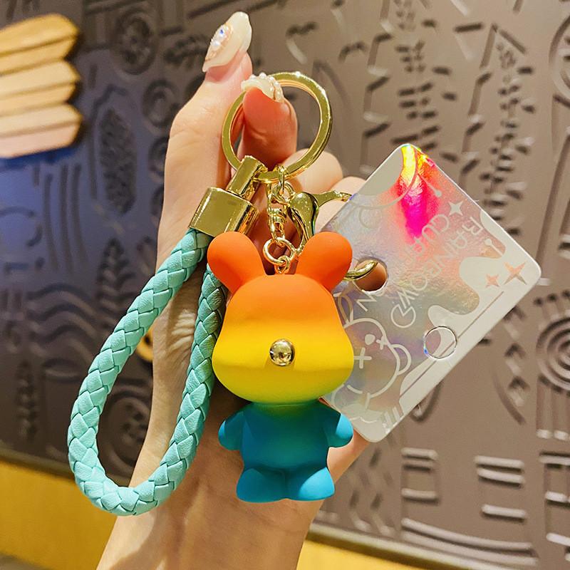 Bear Rainbow Rabbit Toy Keychain Alloy Material School Bag Pendant Decoration