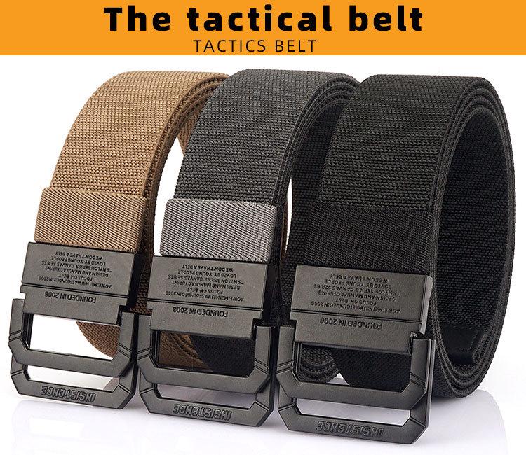 Unisex Black Metal Double Ring Buckle Elastic Canvas Belt for All Seasons