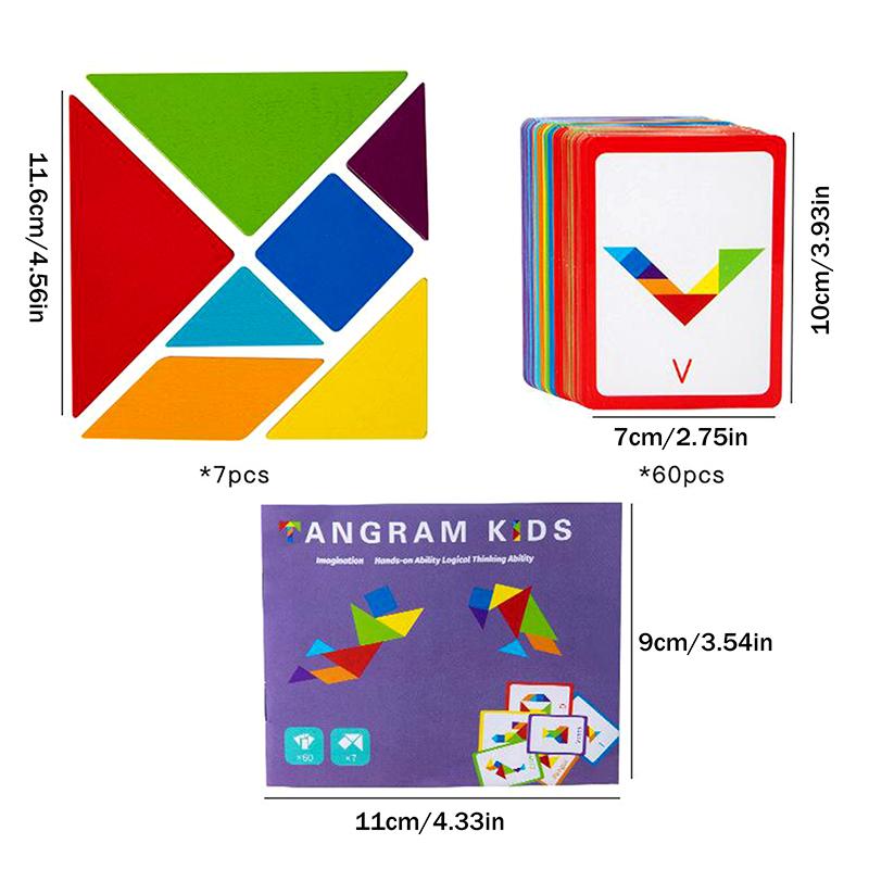 Puzzle Tangram in Legno 3D Giochi da Tavolo per Bambini Giocattoli Educativi Montessori per Bambini Scuola Materna Ausilio Didattico Forme Geometriche