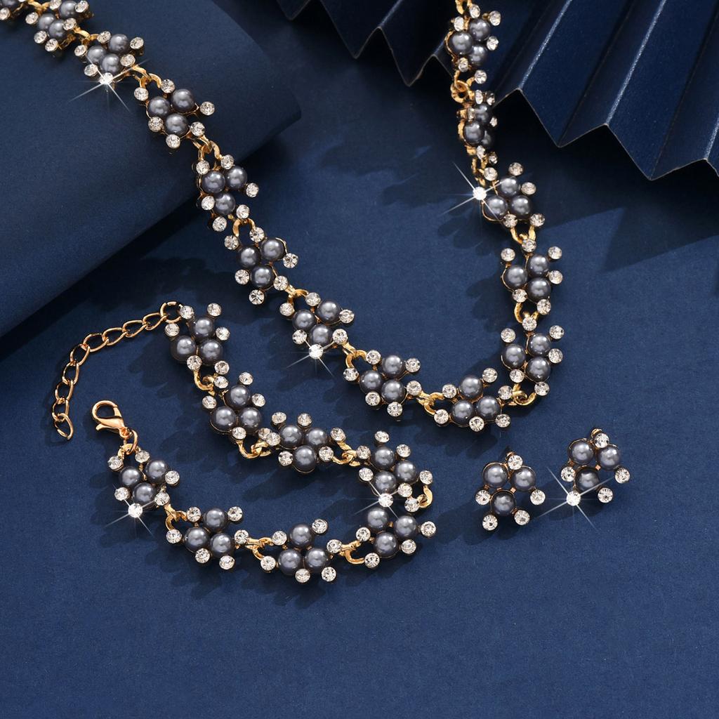 4PC Women's Fashion Imitation Pearl Necklace Earrings Bracelet Jewelry Set Suitable for Wedding, Party, Festival Gifts-8532