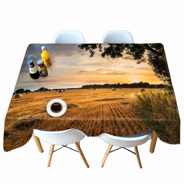Thicken Cotton Tablecloth Wheat Landscape Under The Sun Pattern Rectangular Round Table Cloth For Wedding Picnic Party
