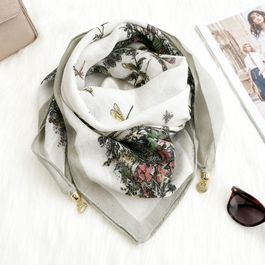 Magnetic buckle cotton and linen small square scarf silk scarf women's spring and autumn versatile neck protection scarf triangular scarf new warm sca
