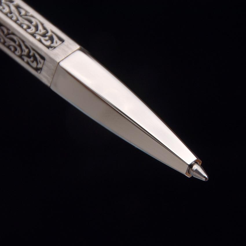 First Flight Goldfish Arabesque Brass Ballpoint Pen, Palladium-Plated 6-Sided Design