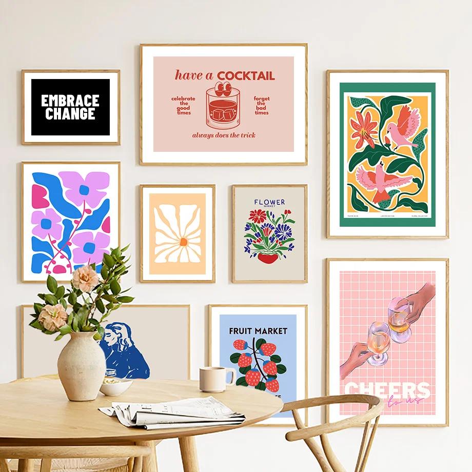 Matisse Flower Market Cat Girl Bird Strawberry Wall Art Canvas Prints Modern Abstract Posters Wall Pictures Room Decor Paintings