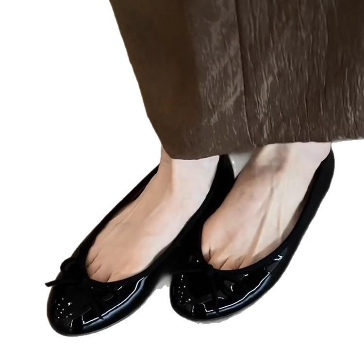 Leather shallow mouth ballet shoes women's bow versatile flat shoes Mary Jane shoes