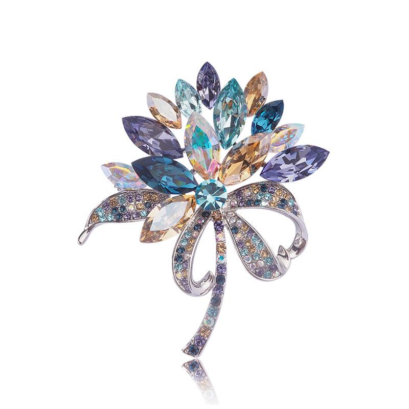 

Роскошный цветной букет брошь высокого класса женская элегантная атмосфера хрустальный цветок булавка изысканный костюм аксессуары корсаж