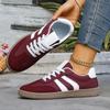 Women's Color-Blocked Flat Lace-Up Casual Sports Board Shoes, Versatile White Footwear, Available In Large Sizes.