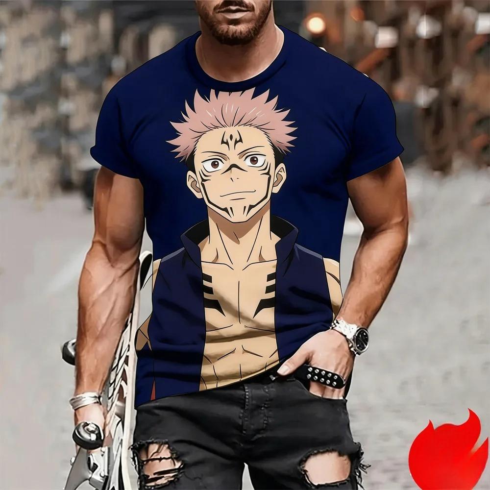 Man Anime Printed Casual Round Neck T-shirt Fashionable Comfortable Soft Breathable Minimalist Daily Large Loose T-shirt