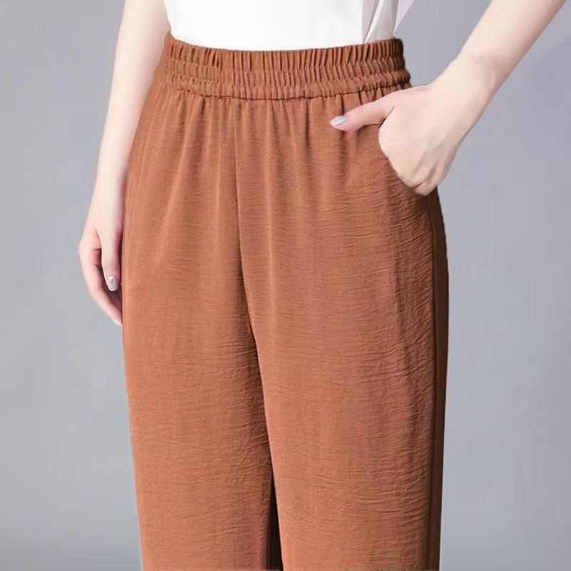 

Ladies High Waist Ice Silk Hemp Thin Straight Leg Casual Pants Harlan Sle Nine Point Summer Trousers Pure Color Casual Wear XXXL помаранчевий