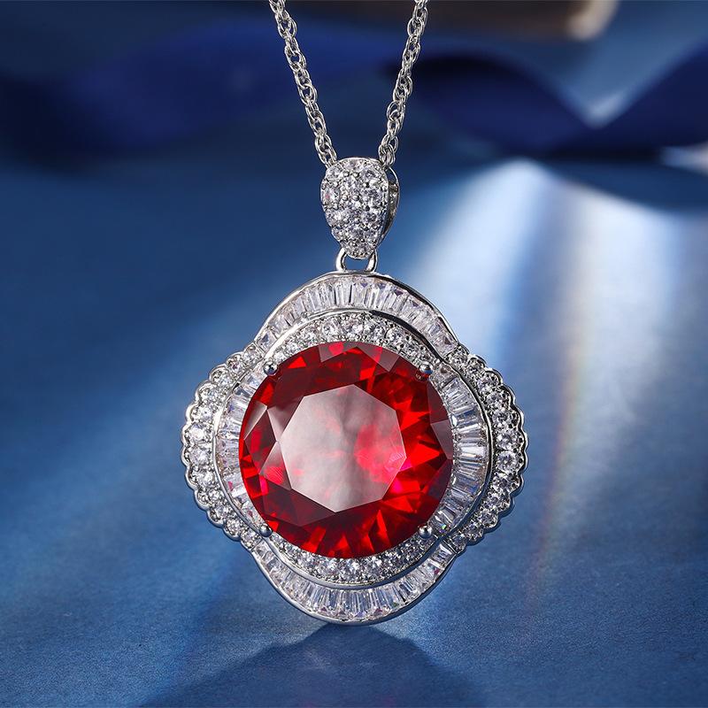 Autumn And Winter Jewelry Copper Bottom Gold-Plated Simulation Red Corundum Advanced Round Suit Female 20Mm16Mm