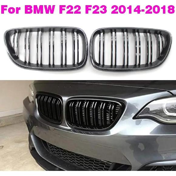 Carbon Fiber Dual Slat Front Hood Kidney Grilles Grill Compatible for BMW F22 F23 M2 2014-2018 for BMW 225i 218i 220i(Black-Carbon Fiber)