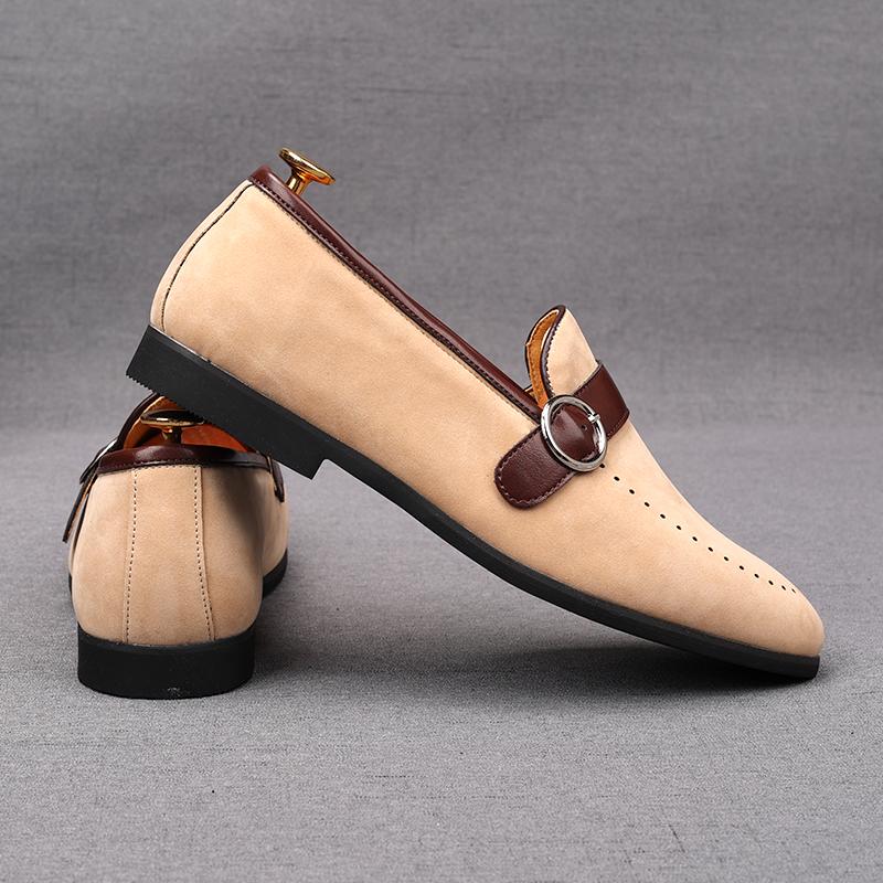 Nowe Męskie Zamszowe Skórzane Buty Ślubne Męskie Codzienne Płaskie Mokasyny z Paskiem Mnicha Buty na Powrót do Domu Studniówkę Zapatillas Hombre