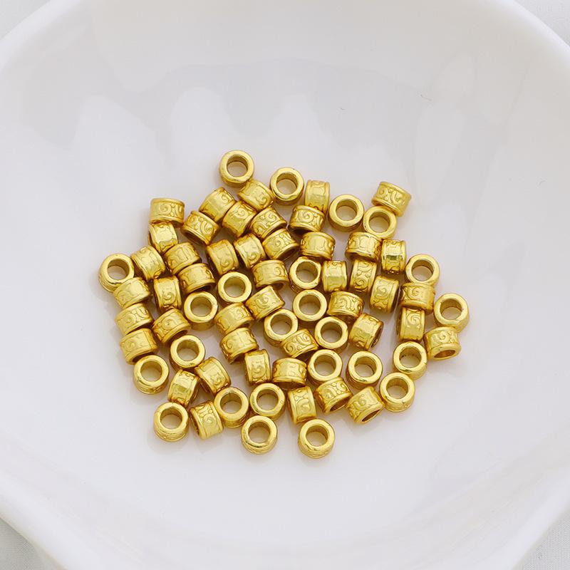 Gold-Plated Six-Character Mantra Spacer Beads with Swastika Design for DIY Beading.