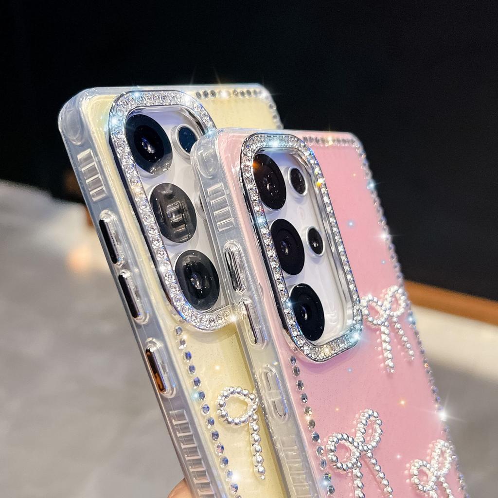 Suitable for Samsung GalaxyzA17 Flash Diamond IMD Bow Mobile Phone Case S25ULTRA A07 A55A56