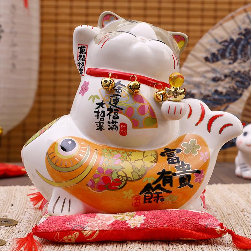8.6 Inch Ceramic Persian Cat Figure Lucky Fortune Cat Maneki Neko Daruma Ornament Koi Fish Money Box Piggy Bank Business Gift