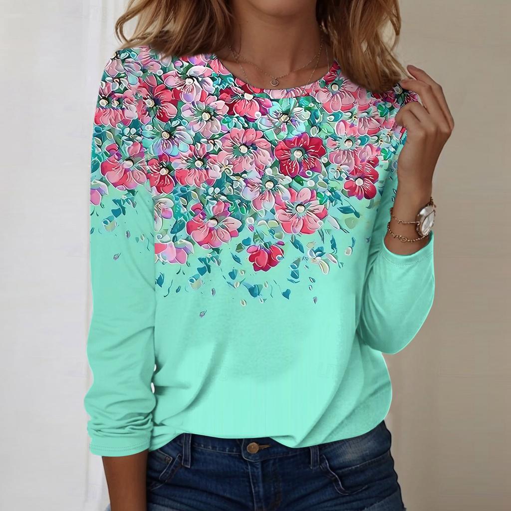 Langarmshirts für Damen, niedlicher Aufdruck, Grafik-T-Shirts, Blusen, lässig, Übergröße, Basic-Tops, Pullover