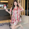 Sweet Strawberry Bunny Christmas Style Women's Ice Silk Pajamas Set: Short Sleeve Summer Homewear