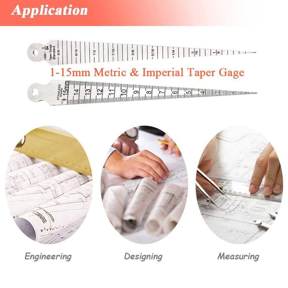 Metric and Imperial Feeler Gauge 1-15mm Depth Ruler  Tapering Measurement