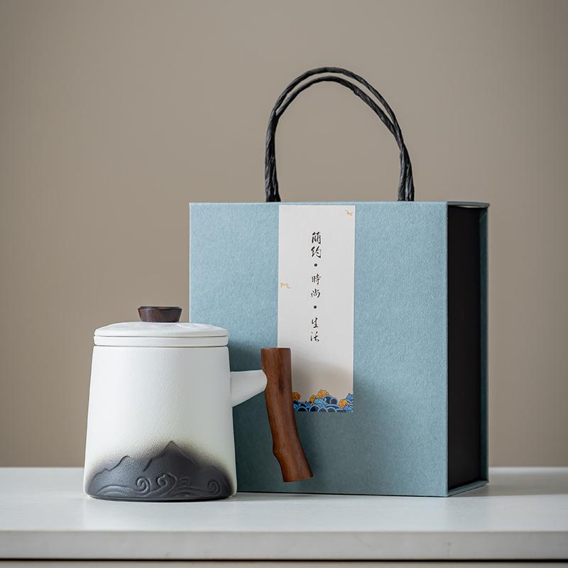 Coarse pottery Canghaiyun office cup tea separation office water cup simple filter wooden handle simple souvenir tea maker