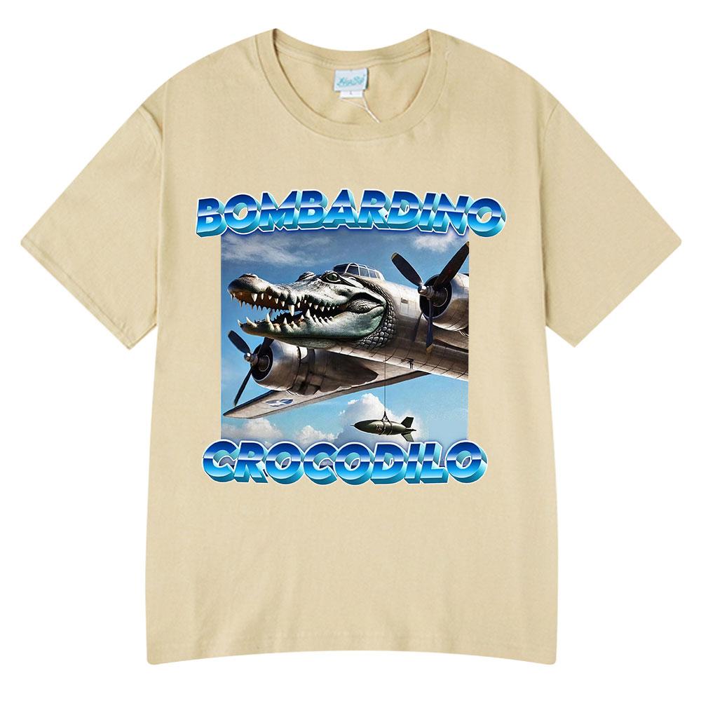 Bombardiro Crocodilo T-shirt Italian Brainrot Funny Meme Crocodile Plane Bomber Graphic T Shirt Men Women Cotton Casual T-shirts