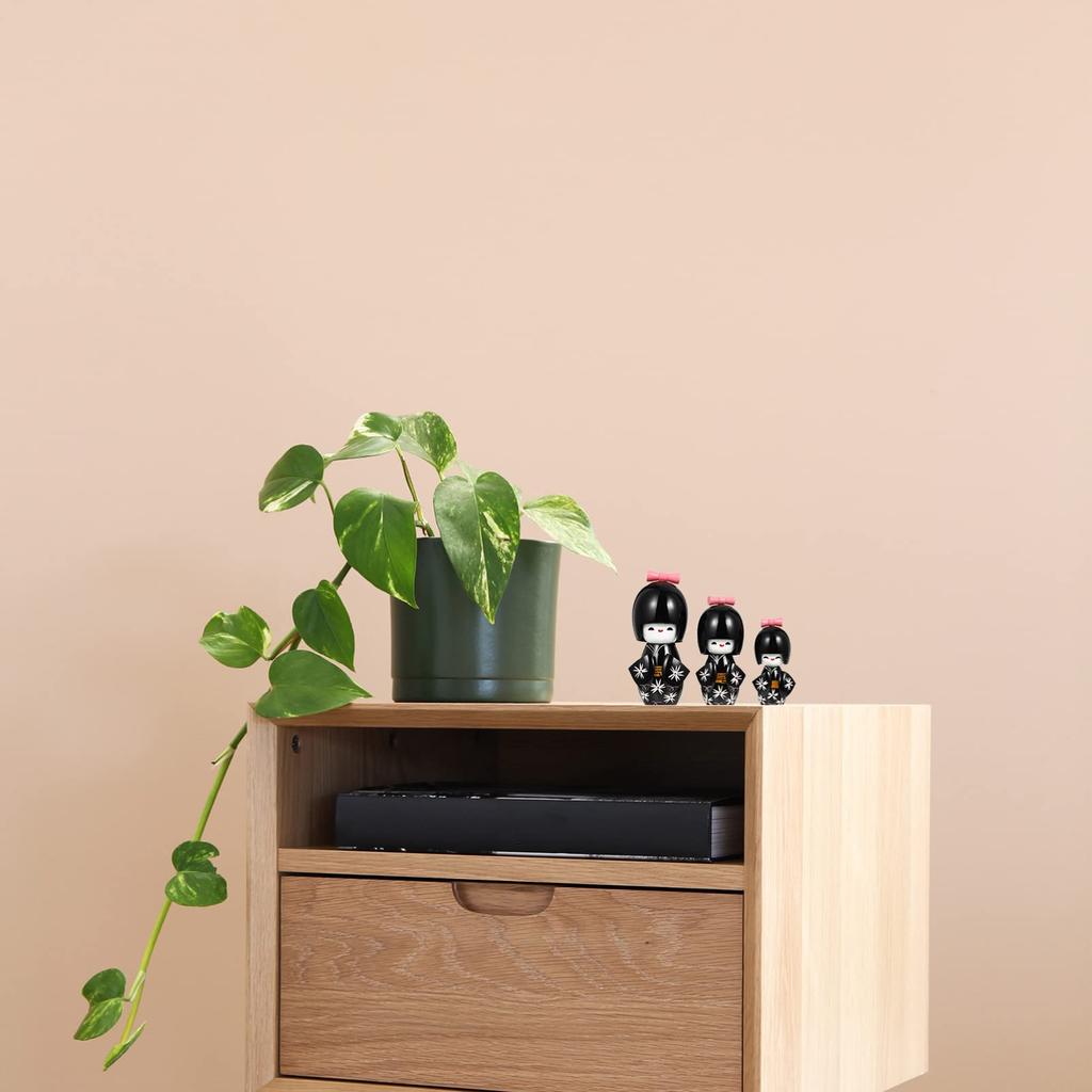Kimono Japonez Păpuși Kokeshi cu Flori de Cireș Kimono Kokeshi Drăguț din Lemn Set Japonez de 3 Ornament Decorativ pentru Designul Camerei, Păpuși, Suvenir,
