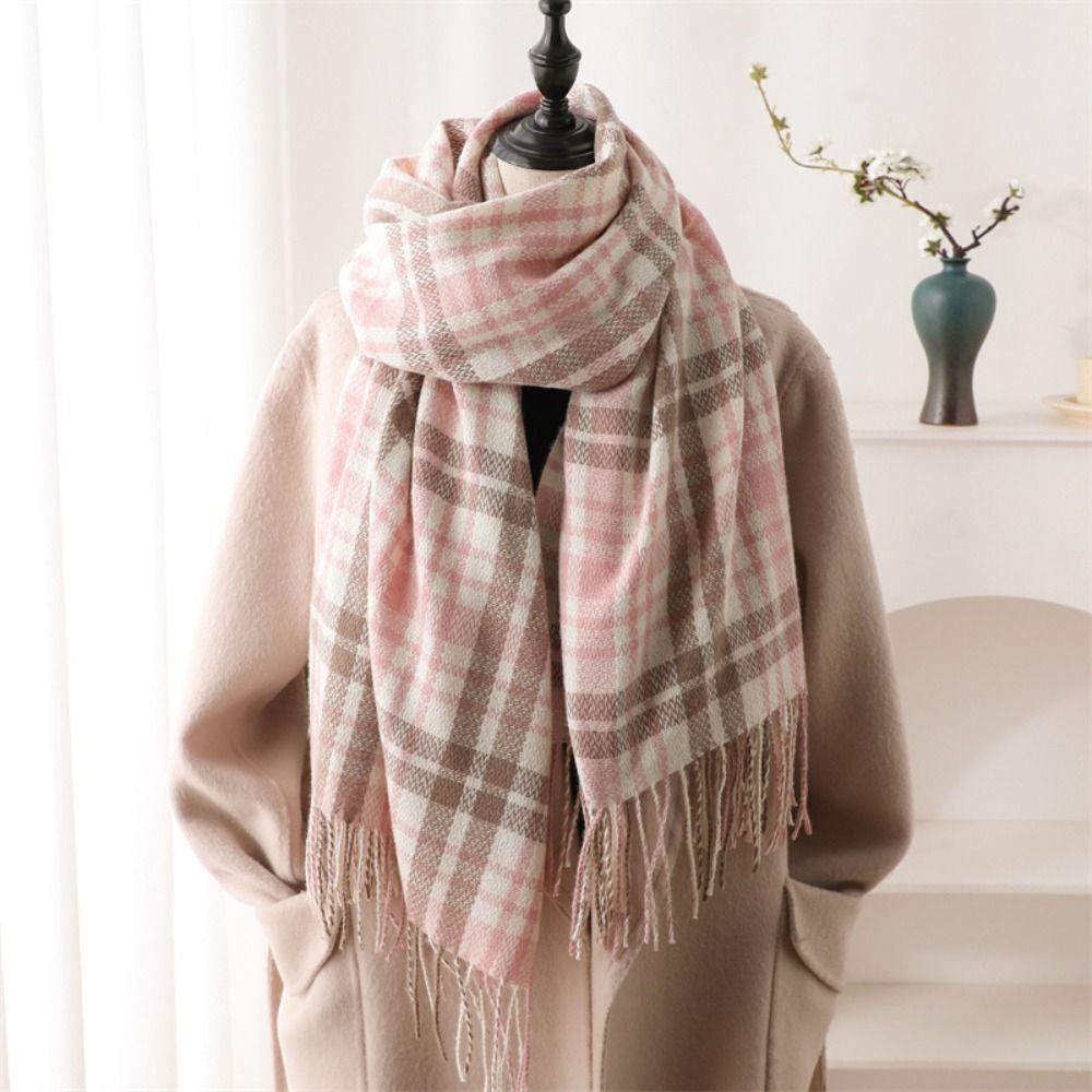 Imitation Cashmere Winter Plaid Scarf Windproof Women Wrap Shawls Casual Long Tassel Scarves