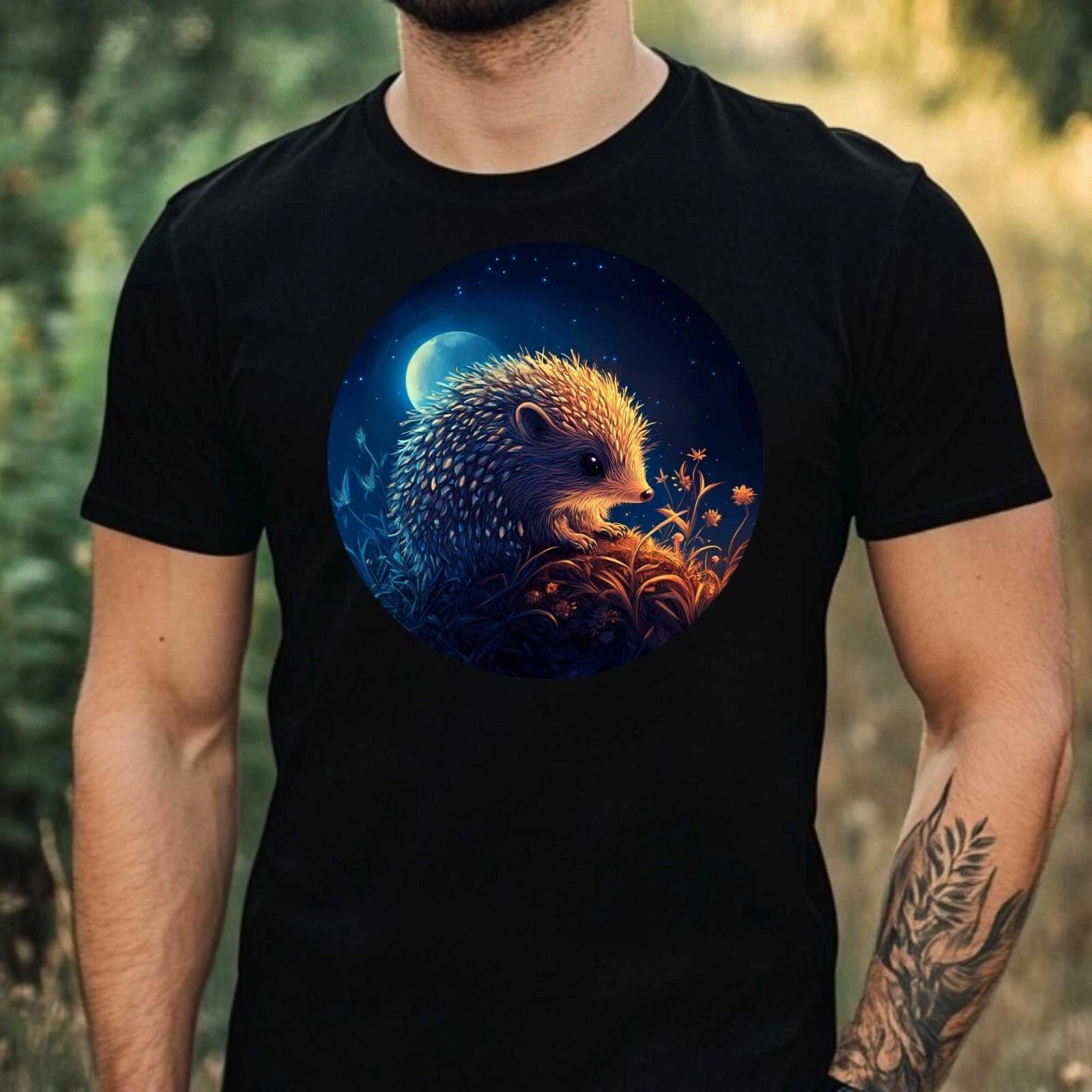 T-Shirt Herren Igel im Mondlicht Motiv Baumwolle Größe XS bis 5XL XXL