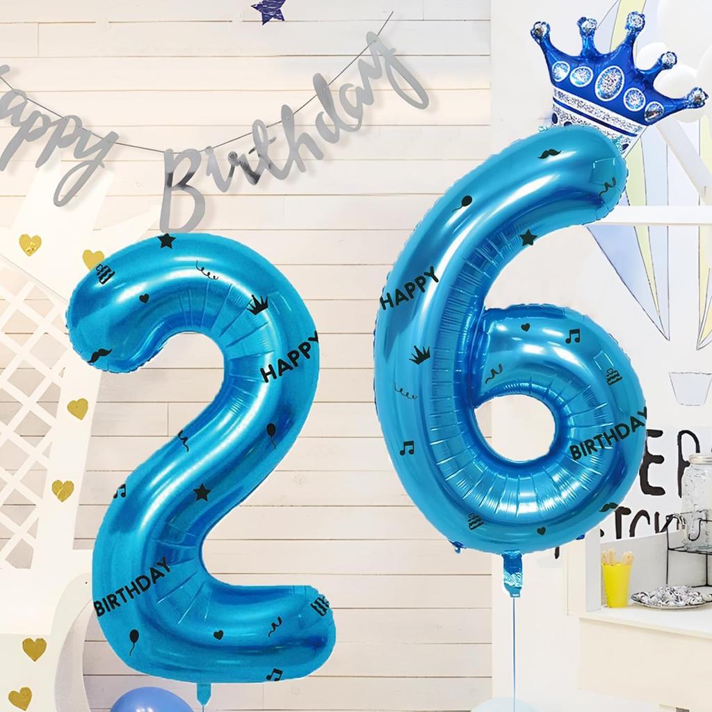 40 Inch Blue Foil Balloon Number 26,Crown 26th Birthday Party Decorative Balloons,Number Large Numbers Balloon 26,Girls Boys 26th Birthday Decoration
